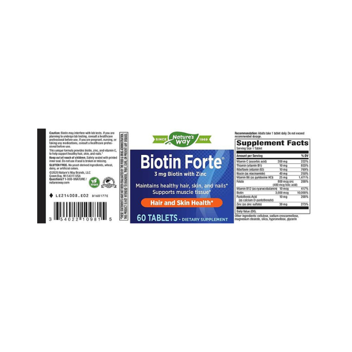 Nature's Way - Biotin Forte 3 mg with Zinc - 60 tabs