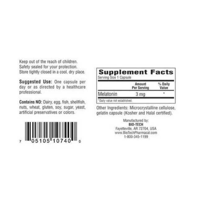 Bio-Tech Pharmacal - Melatonin 3 mg - 100 caps