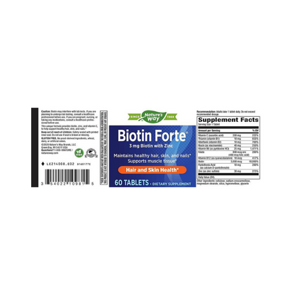 Nature's Way - Biotin Forte 3 mg with Zinc - 60 tabs