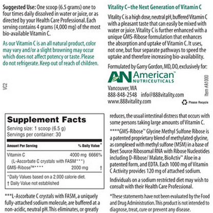 American Nutriceuticals - Vitality C - 200 grams