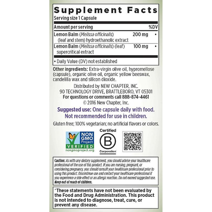 New Chapter - Lemon Balm Force - 30 caps