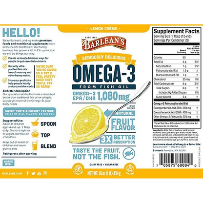 Barlean's Organic Oils - Seriously Delicious Omega-3 (Lemon Creme) - 16 oz