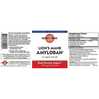 Mushroom Wisdom - Lion's Mane Amyloban - 180 vtabs