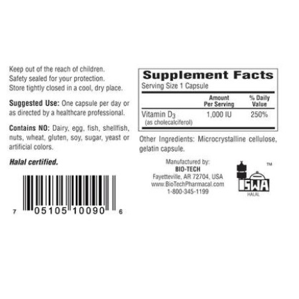 Bio-Tech Pharmacal - D3 (1000 IU) - 250 caps