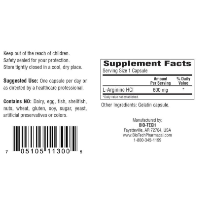 Bio-Tech Pharmacal - Arginine (600 mg) - 100 caps