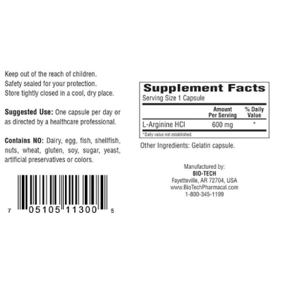 Bio-Tech Pharmacal - Arginine (600 mg) - 100 caps