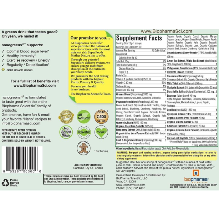 BioPharma Scientific - Nanogreens 10 Green Apple - 12.7 oz